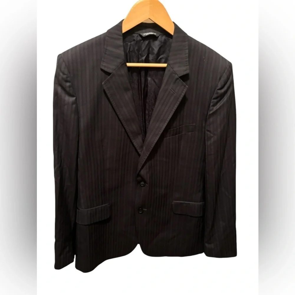 Dolce & Gabbana Blazer 52EU/42US Black Striped Silk Wool Blend Suit Jacket Italy